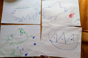 Four child drawings